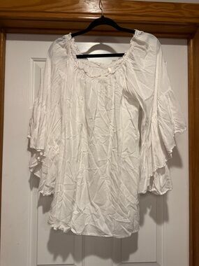 Elan White Peasant Off-Shoulder Ruffle Tunic